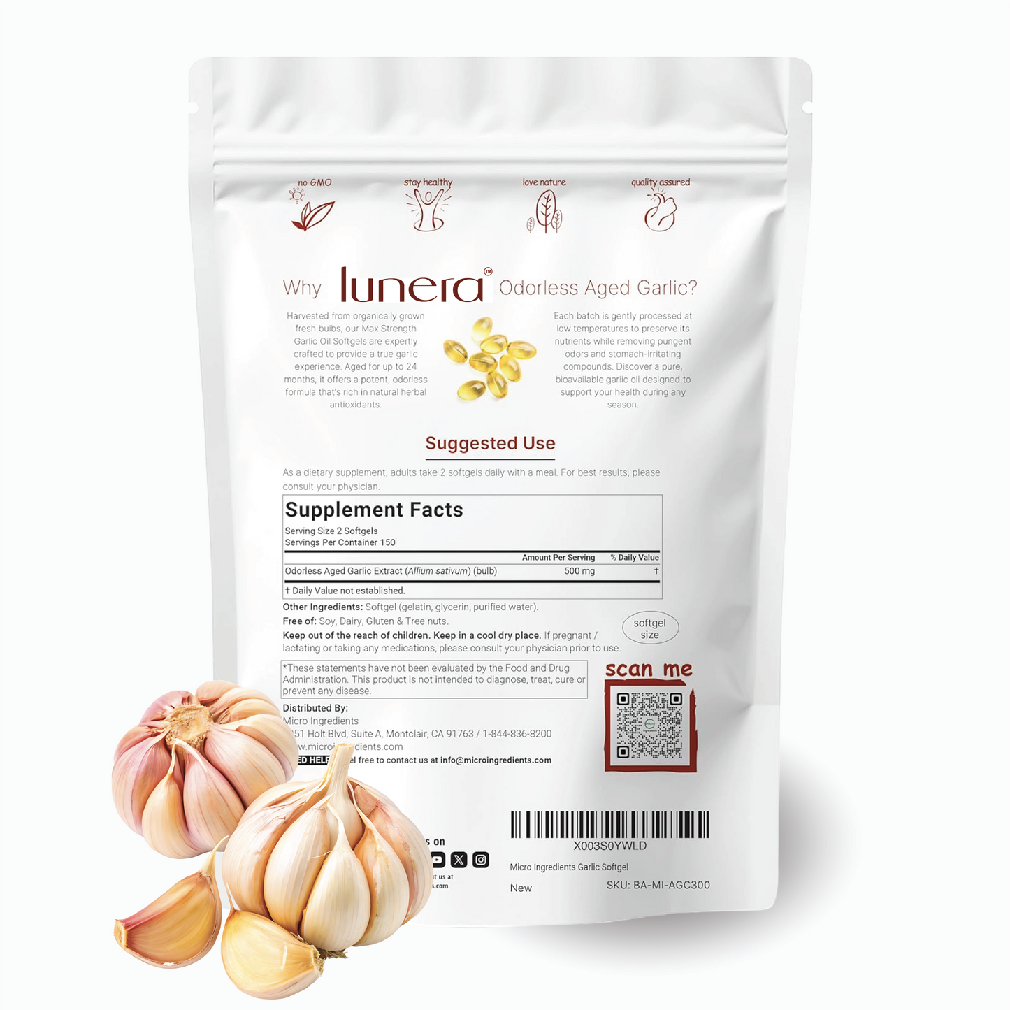 Lunera™ Aged Garlic 7500mg - Odorless Heart Support