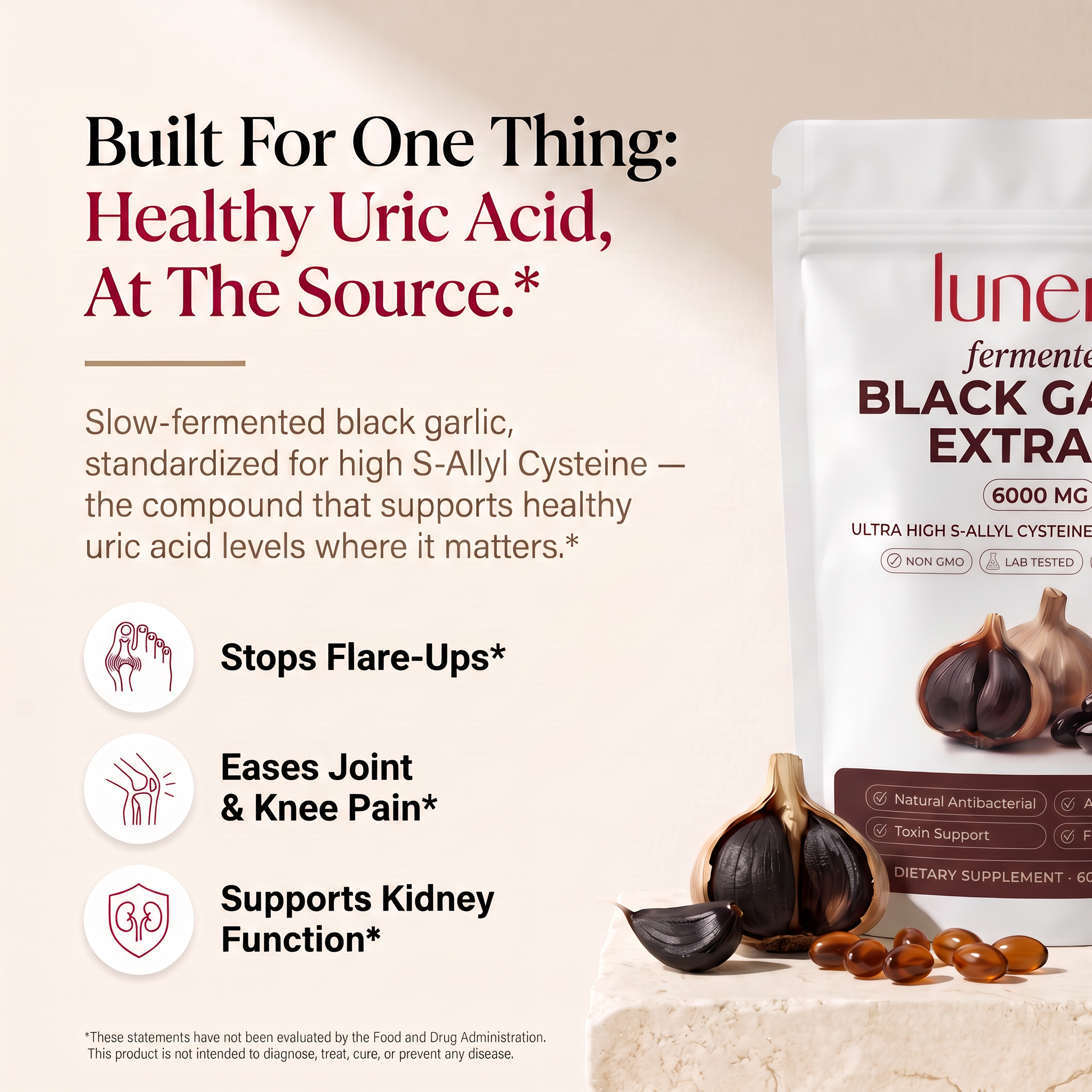 Lunera™ Fermented Black Garlic: Uric Acid Support Formula