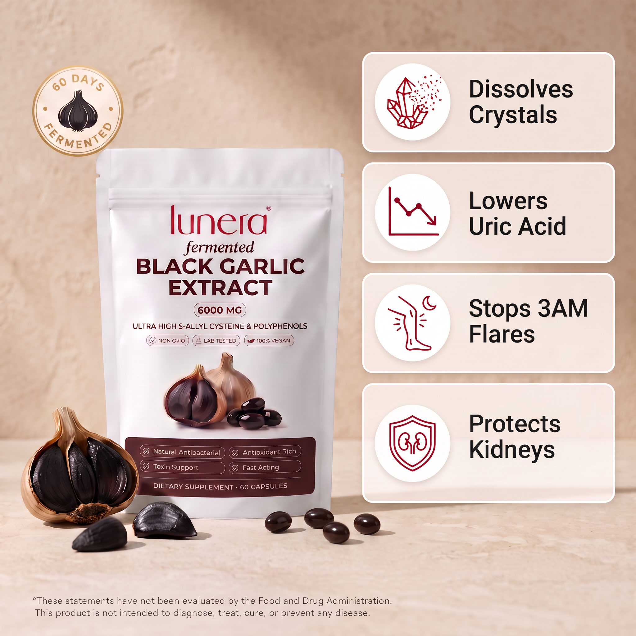 Lunera™ Fermented Black Garlic: Uric Acid Support Formula